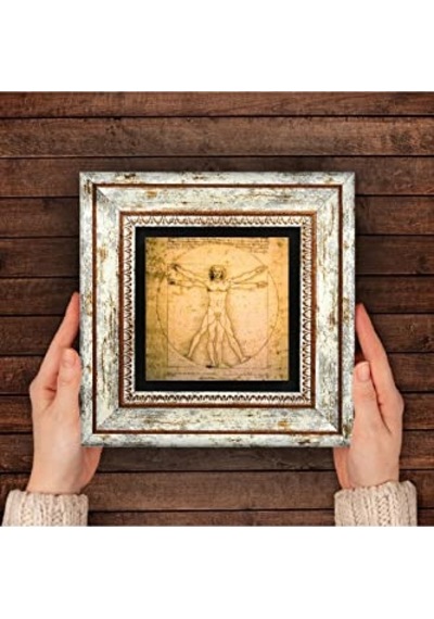 Ayrex Vinci Vitruvius Adamı Taş Duvar Tablosu - Çerçeveli Taş Tablo - Dekoratif Duvar Sanatı - Modern Ev Ve Ofis D