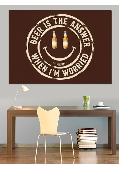 Gülen Yüz Emojili "beer İs The Answer " Bira Cevaptır Sloganı Dekoratif Kanvas - Mdf Ahşap Tablo