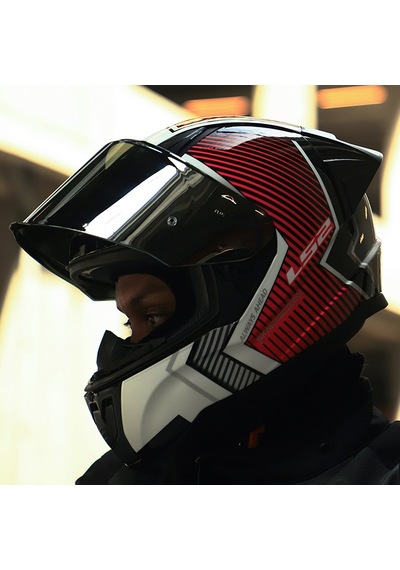 Gri Cam + Ls2 Rapid 2 Race Extra Kask Beyaz - Kırmızı