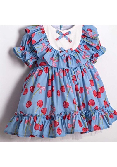 Sweet Cherry Kısa Kollu Kız Çocuk Elbise Mavi