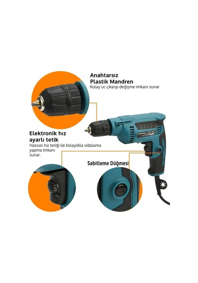 Prohummer Ph002 Elektrikli Darbesiz Vidalama Matkap 10mm 580w Mavi
