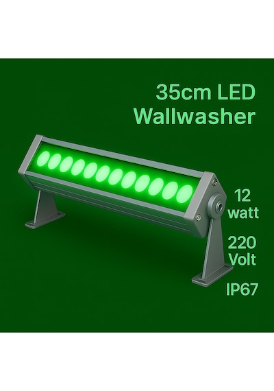 35cm 12w Led Wallwasher Yeşil Dış Cephe, Minare, Bahçe Aydınlatma Iç-dış Kullanım Ip65 Yeşil