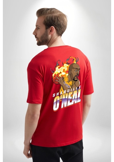 Basketbol Shaquille Oneal Star Ateş Topu Kırmızı Oversize Unisex Ön Ve Sırt Baskılı Tişört Kırmızı