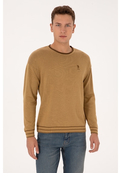 U.S. Polo Assn. Erkek Comfort Fit Bisiklet Yaka Hardal Kazak 50315022-VR151