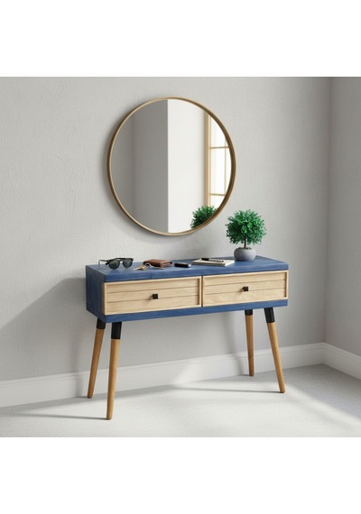 Mobenta Stria Entry: Modern Masif Dresuar 2 Çekmeceli Antre Konsolu - 120x31 Ig-bz Mavi-krem