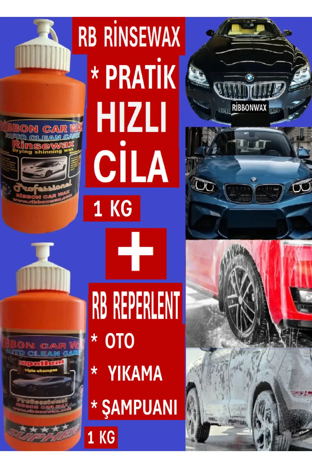 Ph Nötr Formüllü Cilalı Oto Şampuan + Pratik Hızlı Cila Su- Yağmur Kaydırıcı 1 Kg 2 Li Set