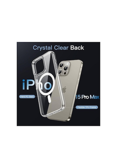 Apple iPhone Uyumlu 15 Pro Kılıf Clear Şeffaf Magsafe Temassız Şarj Destekli Sararmaz Renksiz Sert Titanyum Case Çok Renkli