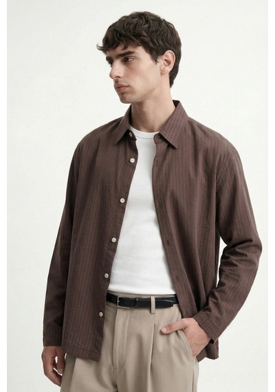 Antioch Relaxed Fit Çizgili Erkek Gömlek Kahve