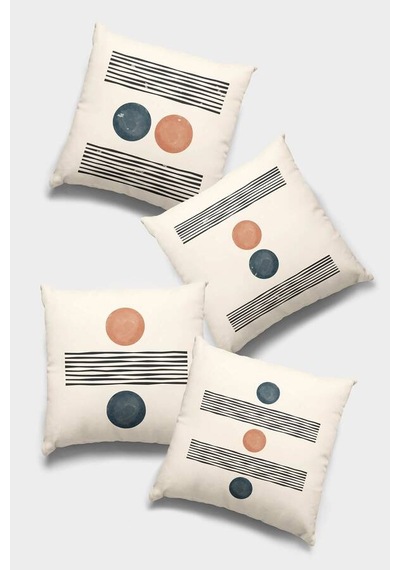 Krem Geometrik Çift Taraflı 4'lü Set Kırlent Kılıfı 4kr036n11