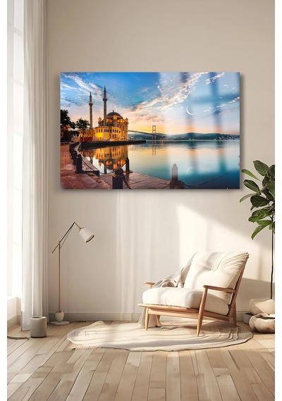 İstanbul Manzarası Cam Tablo Modern Sanat Tablosu Solmayan Canlı Renkler Ofis Ve Çalışma Odası Anlamlı Hediye Seçeneği Kolay Montaj Askılı