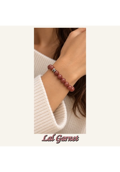 Lal Garnet Taşı Bileklik 8 Mm, Unisex, Elastik Çok Renkli