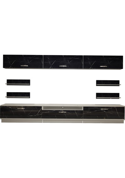 Decoraktiv Trendstyle 8y Mdf Tv Ünitesi Tv Sehpası Beyaz - Siyah Mermer