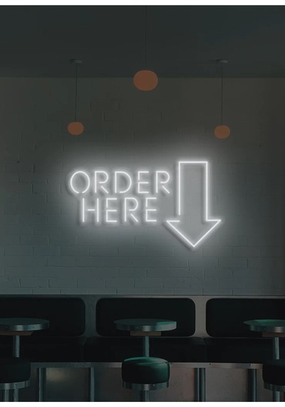 Order Here Yazılı Ve Şekilli Neon Tabela Beyaz