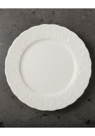 6 Kişilik Kabartma Desen Pera Servis Tabağı 25cm Krem Rengi
