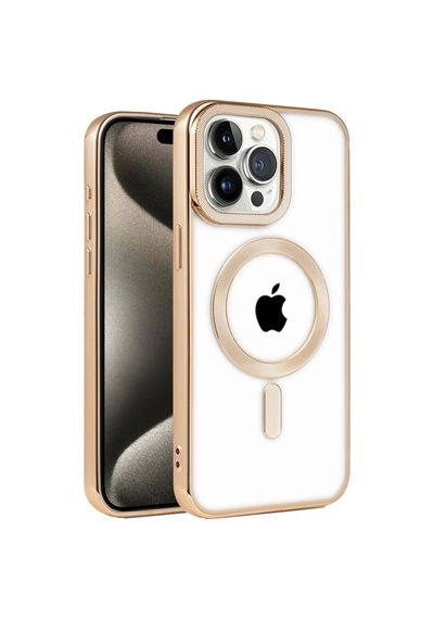 Apple Uyumlu iPhone 14 Pro Uyumlu Kılıf Kronos Magsafe Kapak - Gold