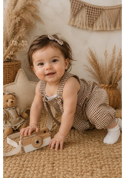 Mnk Baby & Kids Bebek Pötikare Desenli %100 Pamuk Tulum M00848 Kahverengi