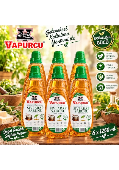 Sıvı Arap Sabunu 1250 Ml X 6 Adet Bitkisel İçerikli Genel Temizlik Sabunu 6'lı Set