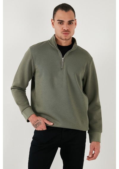 Buratti Pamuklu Regular Fit Yarım Fermuarlı Dik Yaka Erkek Sweat 59052592 Haki