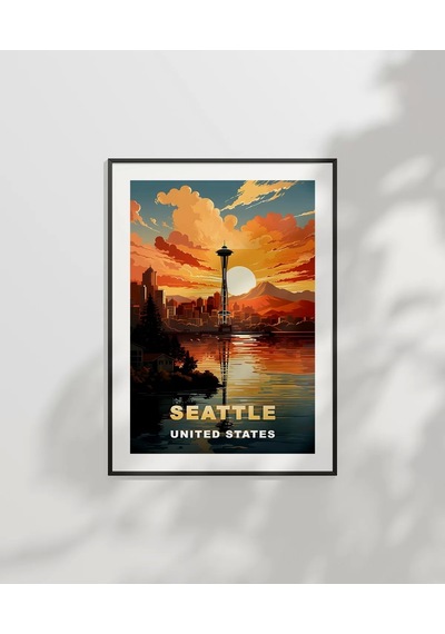 Çerçevesiz Poster Space Needle İle Gün Batımı