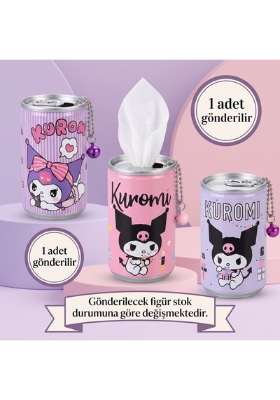 Bakgelal Kuromi Figürlü İçecek Kutusu Tasarımlı Islak Mendil - Zilli ve Top Zincir Anahtarlıklı Çanta Aksesuarı - 9092979282830 Tekli