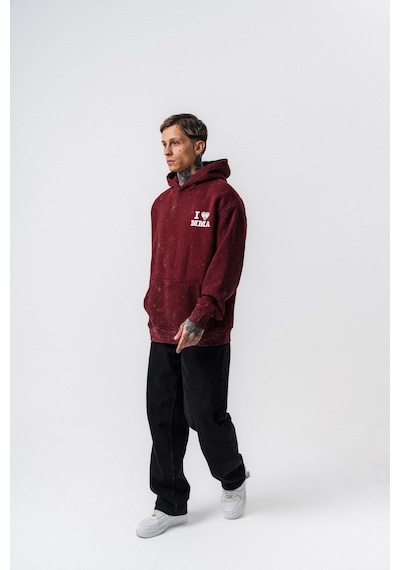 Respire Erkek Mma Baskılı Kapüşonlu Oversize Hoodie Bordo