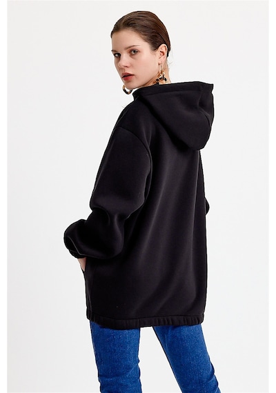 JAHR MARC Nakışlı Oversize Siyah Kadın Sweatshirt - 3XL