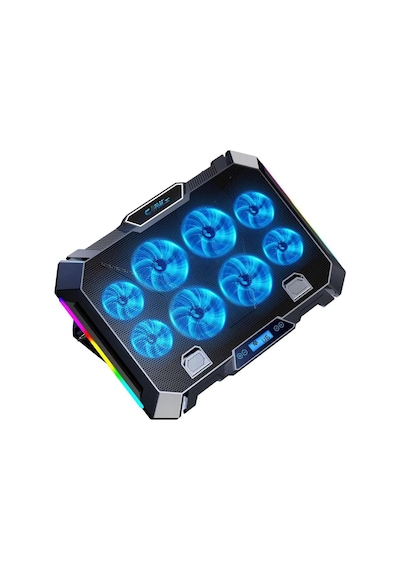 8x Turbo Led Fan - 10 Modlu Rgb - Lcd Ekran - Ayarlabilir Fan Hızı - 7 Kademeli Stant - 2x Usb - Metal Mesh Zemin Notebook Soğutucu
