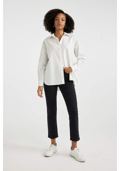 DeFacto Oversize Geniş Kalıp Oxford Uzun Kollu Gömlek V2439AZ24SPWT32