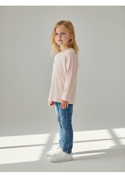 Zekids Kız Çocuk Pamuklu Bisiklet Yaka Uzun Kollu İnce Basic T-shirt-16776 Somon
