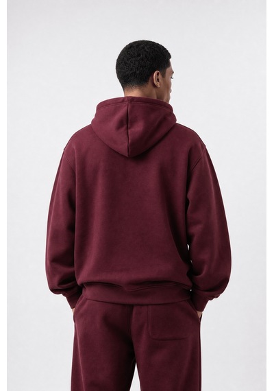Erkek Respire Basic Oversize Hoodie Bordo
