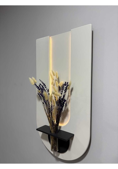 Begonvil Ahşap Pilli Ledli İskandinav Salon Duvar Rafı Şık Modern Çiçeklik 40 X 75 Cm Paris Grisi - Antrasit