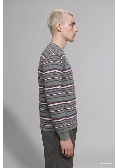 Defacto Boxy Fit Bisiklet Yaka Çizgili Sweatshirt H4882ax26aukh458 Haki-kh458