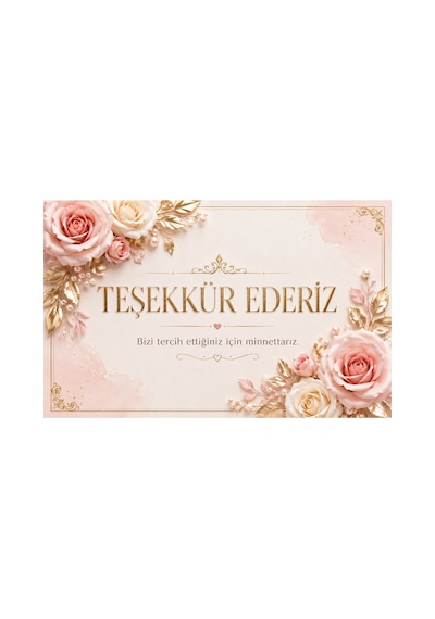 3d Görünümlü Premium Teşekkür Kartları Seti Zarif Çiçek Ve Altın Detaylı Tasarımlar - Pembe - 038