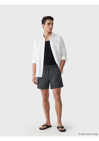 Lcw Swımwear Siyah Kısa Boy Baskılı Erkek Deniz Şortu
