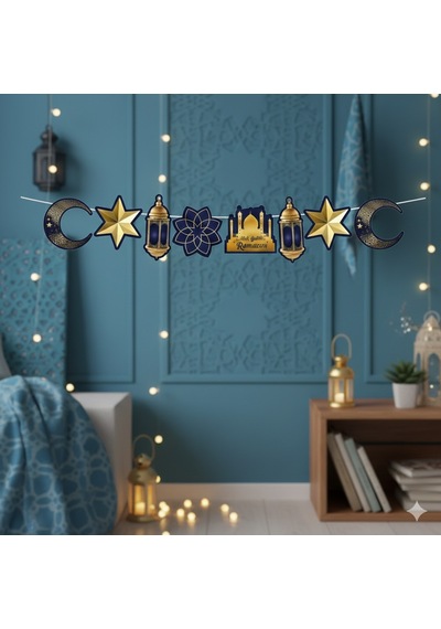 Dodomar 90x30 Cm Ramazan Ayyıldız Figürlü Mavi Süs Sarkıt Tavan Dekoru Diğer