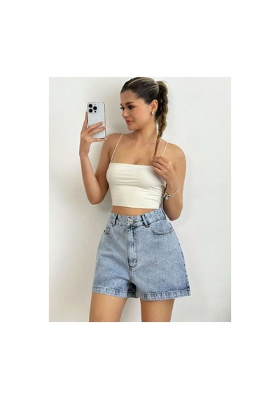 Kene Jeans Arka Tek Cep Nakış Buz Kar Kot Şort Buz Kar