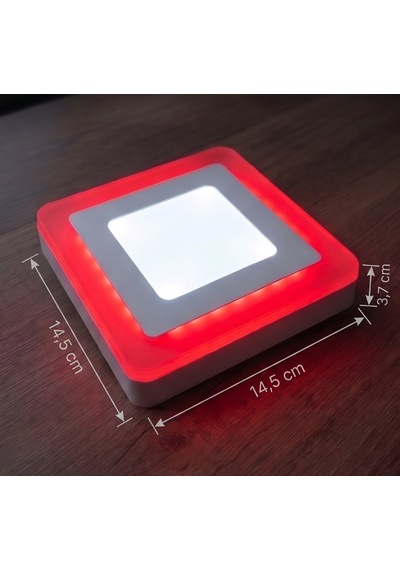 Kare Sıva Üstü Led Spot Armatür 9 Watt Çift Renk Üç Kademe Kırmızı Beyaz Gece Lambası
