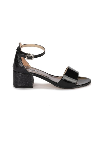 Kiko Kids 768 Ayna Kum Günlük Kız Çocuk 3 Cm Topuklu Sandalet Ayakkabı Siyah 001