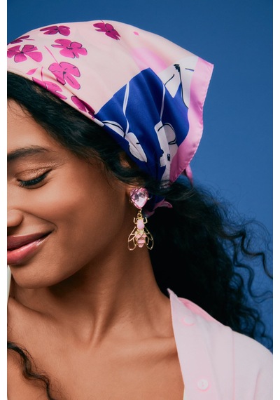 Taşlı Arı Sallantılı Küpe Pembe
