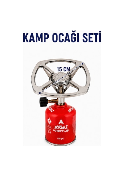 Kamp Ocağı Seti Taşınabilir Ayarlanabilir Alevli Paslanmaz Çelik 450 Gr Kartuşlu Gri-kırmızı