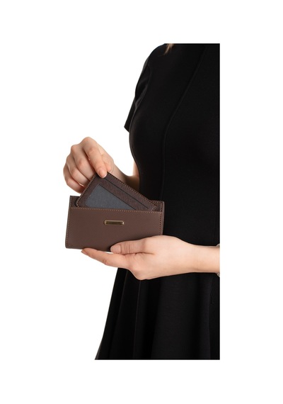 Adelina Bags Kadın Kartlık Detaylı İki Parça İçe Geçmeli Kartlıklı Acı Kahverengi Cüzdan Kahve