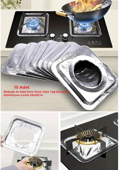 Zhltools 10 Adet Kare Ocak Üstü Yağ Koruyucu Alüminyum Levha 23x23cm