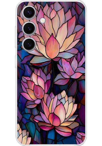 Printify Samsung Galaxy S25 Fe İle Uyumlu Vitray Sessiz Lotus Tasarımlı Şeffaf Silikon Kılıf Şeffaf