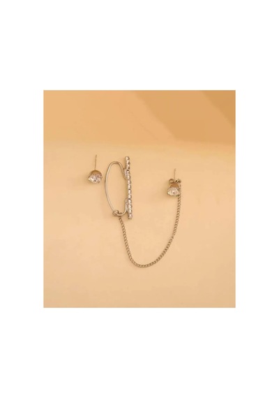 Lunarie Gümüş Zirkon Zincir Ear Cuff Küpe Modern Kararmaz