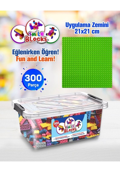 Smile Blocks 300 Parça Plastik Kutulu Mikro Blok Yeşil Uygulama Zeminli