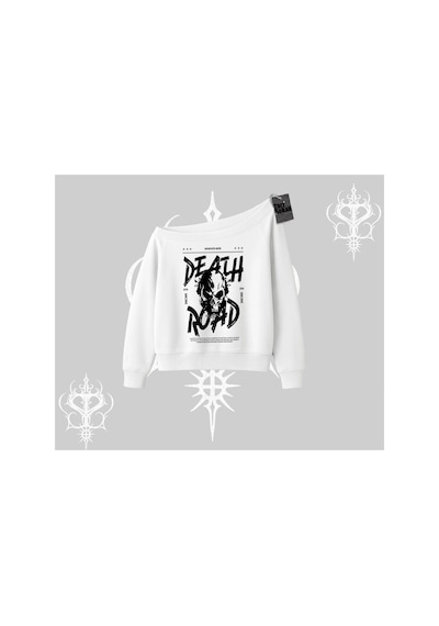 Tarzsokak Kayık Yaka Sweatshirt Death Road Memento Mori Street Manifest Beyaz