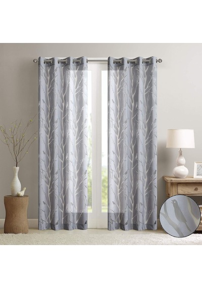 Averil Sheer Kuş Pencere Panel, Sentetik, Gri, 84" Panel