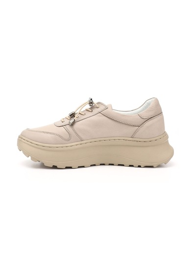 Gönderi(R) Gönderi R Bej Lastik Bağcıklı Comfort Dolgu Taban Hakiki Deri Sneaker Bej