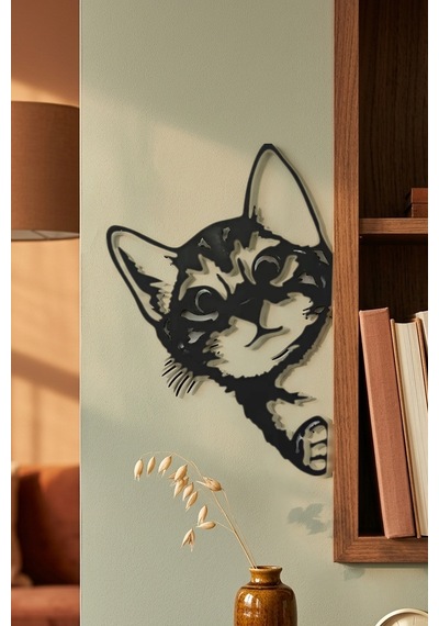 Zeroxo Kapı Arkasından Bakan Kedi Figürü Duvar Süsü 17.1x0.2 Cm