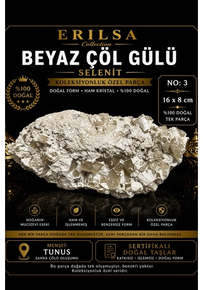 Sertifikalı Beyaz Çöl Gülü Selenit Taşı Kütle - 16x8 Cm Koleksiyo